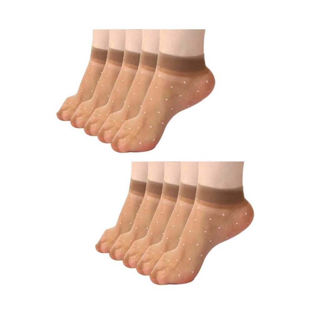 Elastic Sheer Dots Pattern Stretchy Ankle Socks 10 Pairs 4-10/shoe 3.5-7 Brown